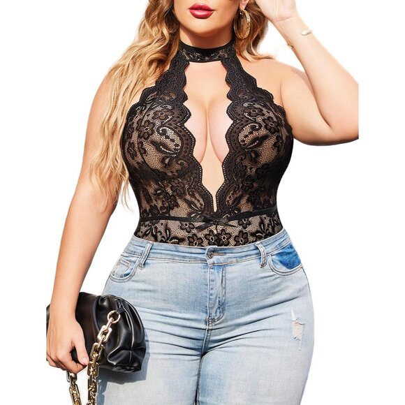 Soft Plus Size Lace Nightgown with Adjustable Halter Neck - Comfort Fit 18 Plus - Picture 1 of 7